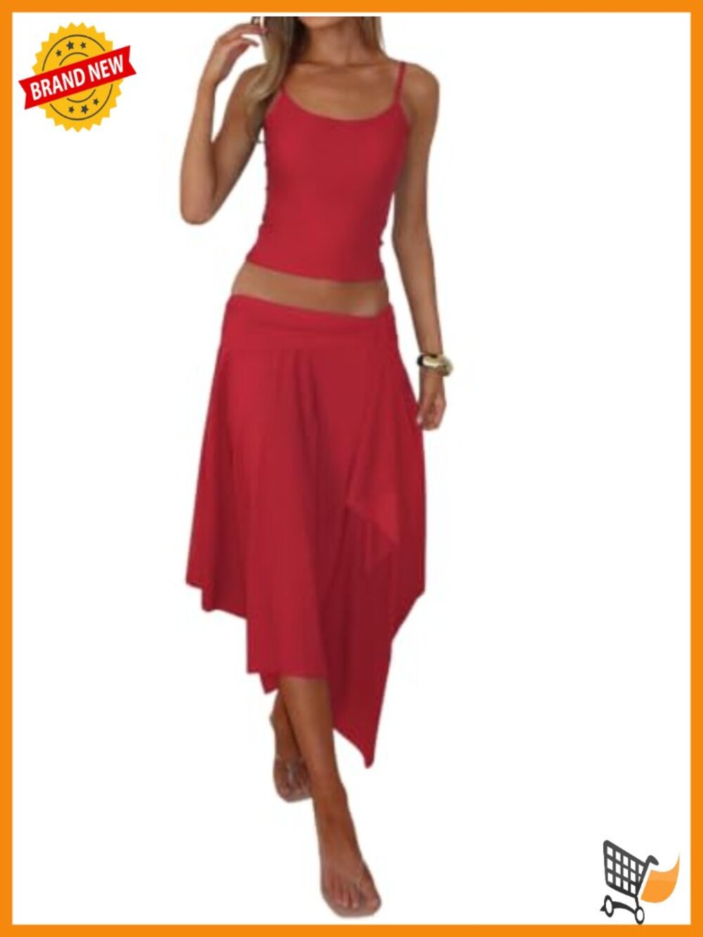 Women's 2 Piece Cami Midi Skirt Set Asymmetrical Summer Vacation Outfit